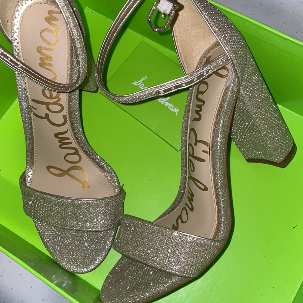 Yaro Gold mesh sparkly Sam Edelman block heel